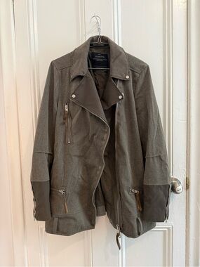 AllSaints Italian Cloth Grey Moto Biker Parka Jacket US 10